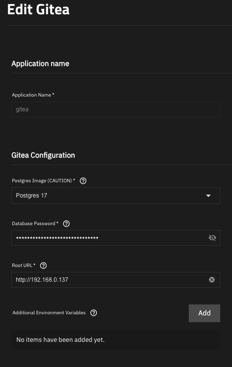 Gitea Configuration Screen